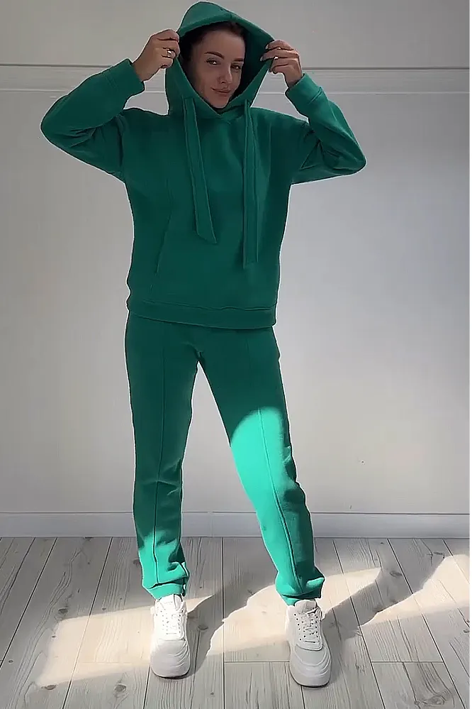 Women's solid color hoodie and pants two-piece set