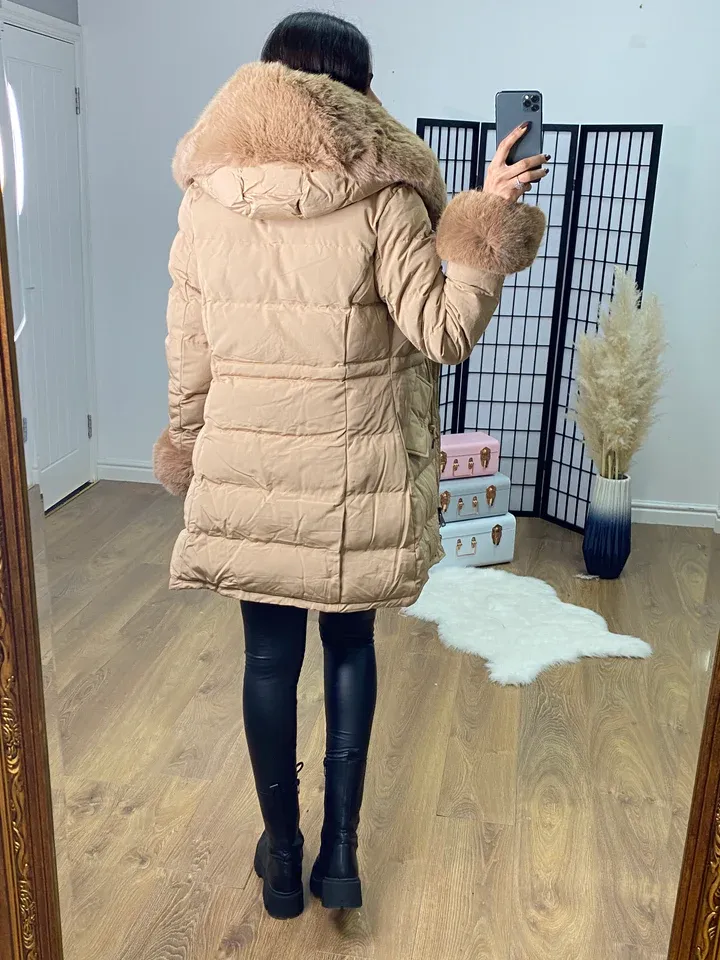 Black Luxury Faux Fur Trim Coat