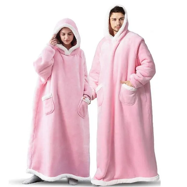 Oversized Wearable Blanket Christmas Flannel Thick Soft Warm Long Hoodie Blanket Big Hooded Sweatshirt Hoodie Blanket for Adults Women Girls Teenagers Teens Men Black