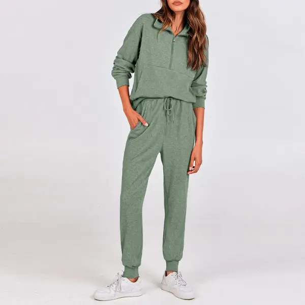 Autumn Essential Women's 2-Piece Half-Zip Sweatsuit – Comfy Pullover & Joggers Set