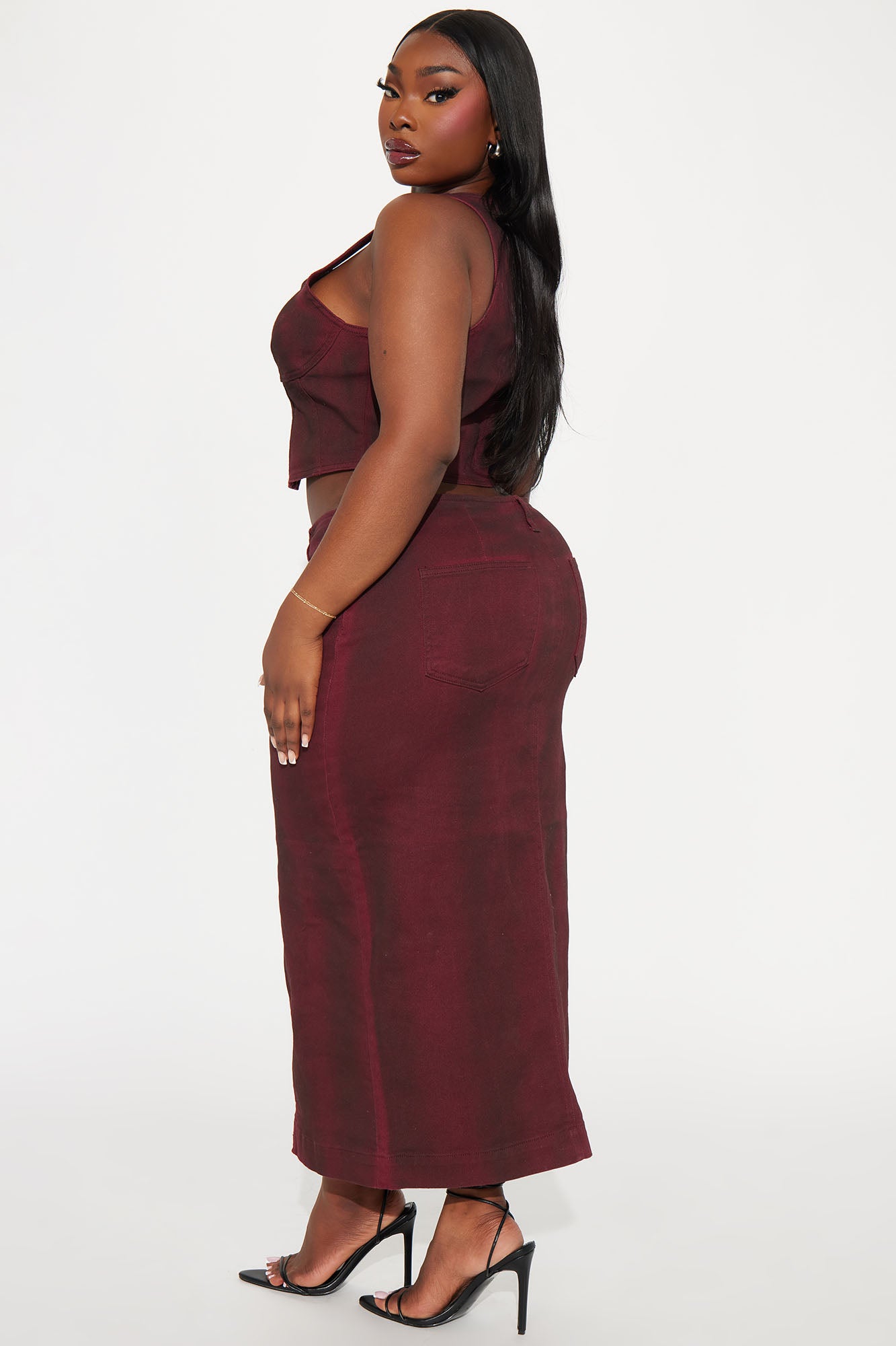 Cabernet Denim Skirt Set - Wine