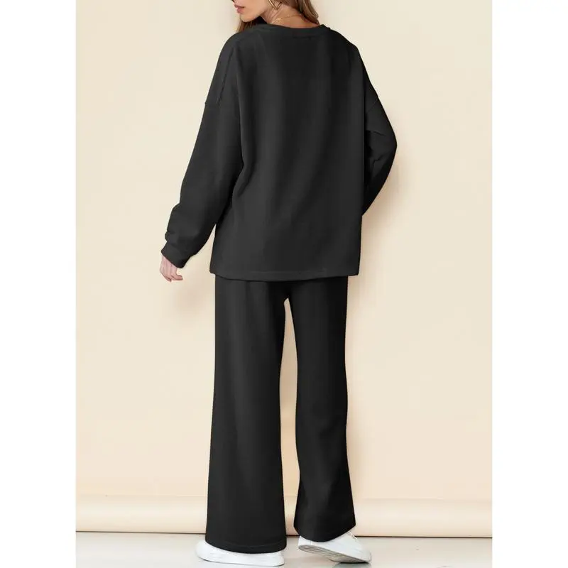 Women's Cotton 2 Piece Outfits Sweatsuit Casual Fall Long Sleeve Knit Tops And Pants Lounge Sets