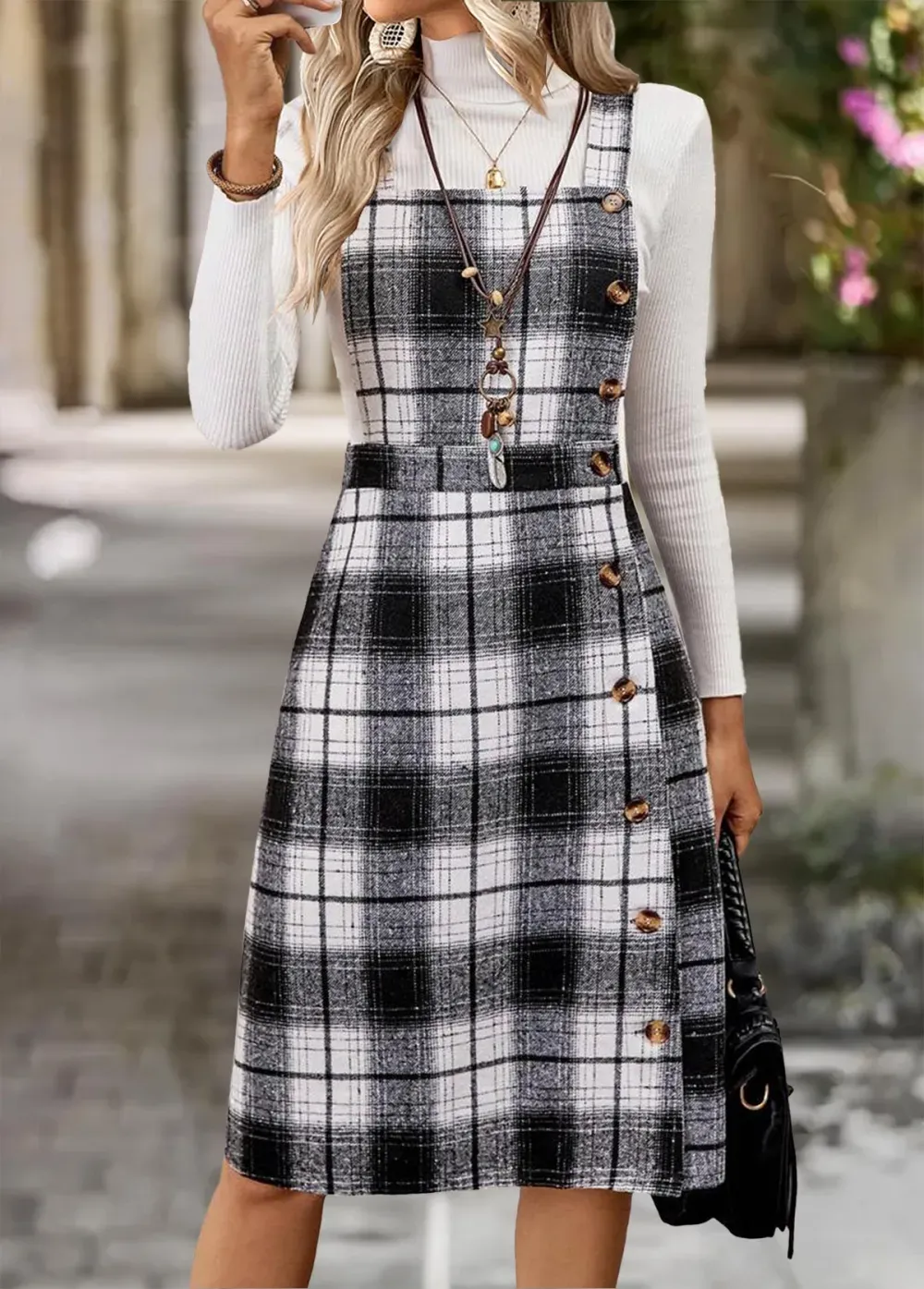 Black Tummy Coverage Plaid Sleeveless Tank Dress