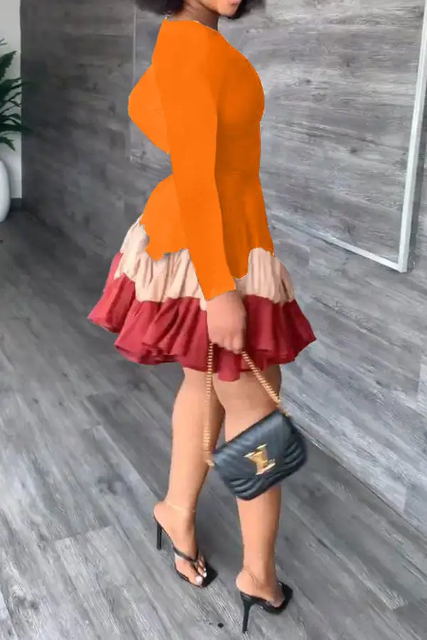 Color Block Classic Tiered Ruffle Mini Dress