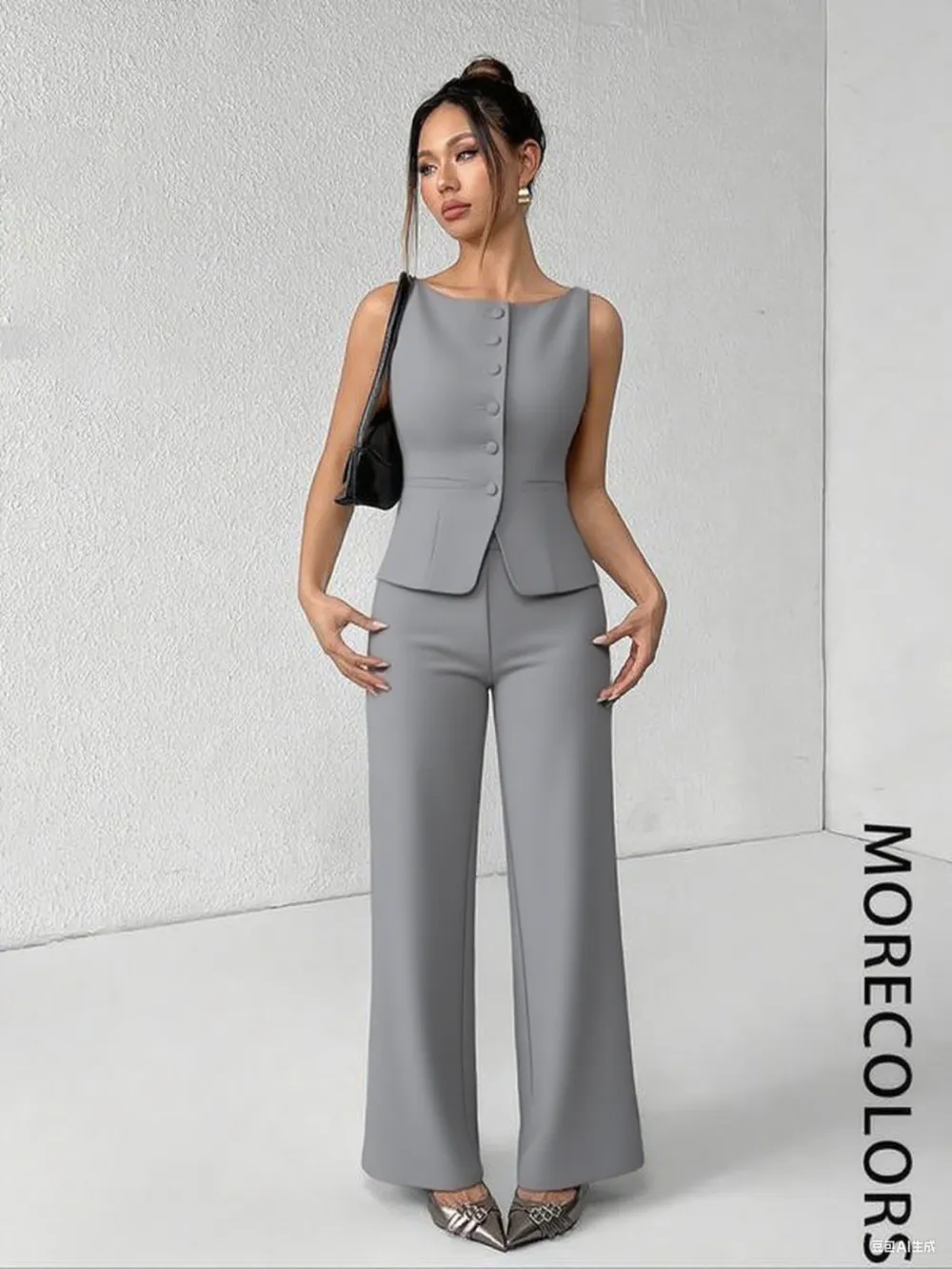 Women's Summer Two-Piece Set – Button Tank Top & Wide Leg Pants