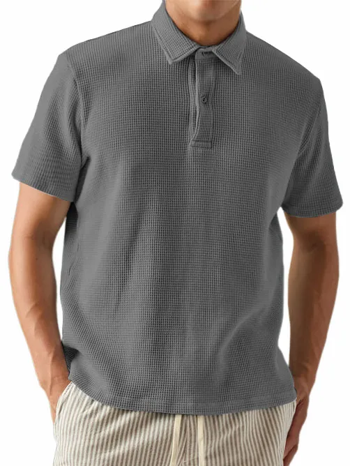 Men's Waffle Fabric Fashionable And Simple Casual Polo Top