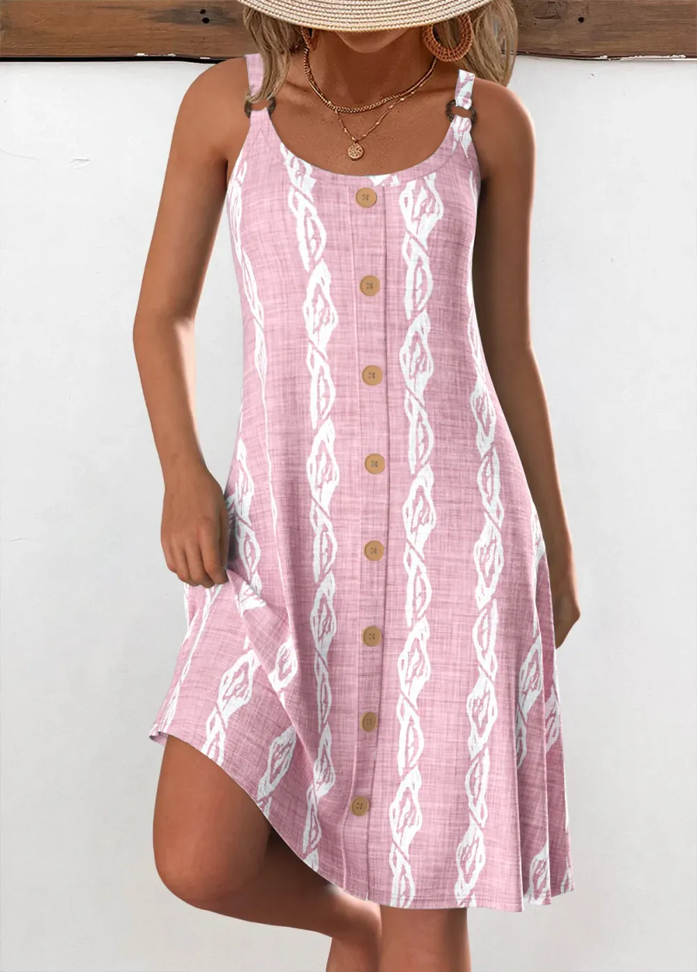 Mint Green Circular Ring Tropical Plants Print Strappy Dress