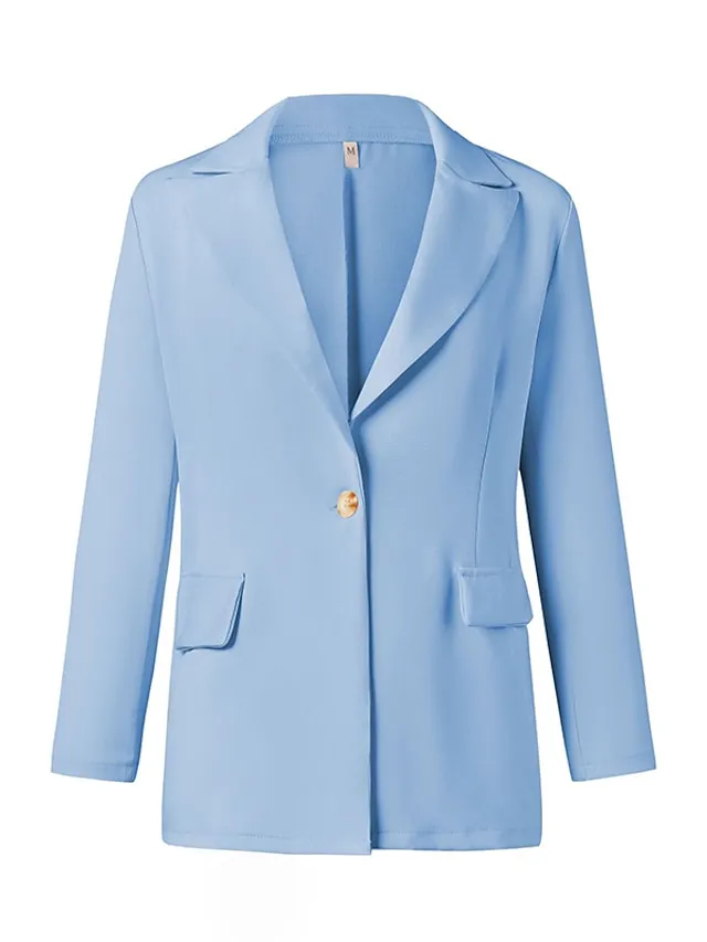 Women's Blazer Casual Jacket Office Work Casual Fall Spring Regular Coat Regular Fit Warm Casual Jacket Long Sleeve Solid Color Quilted Blue Pink Yellow