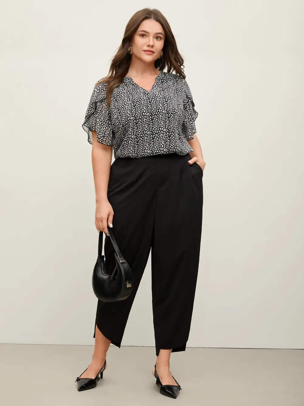 Leopard Print Petal Layered Sleeve Blouse