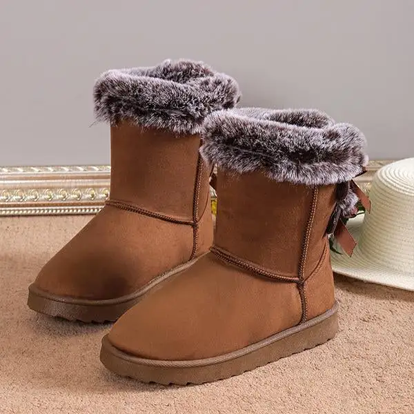 Women's Fashionable Furry Bow Thick Sole Snow Boots 27354078S