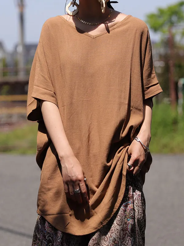 Casual Solid Loose Batwing Sleeves T-Shirt