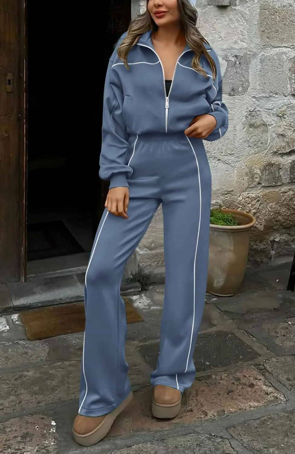 Women's Two Piece Tracksuit Fall 2024 Long Sleeve Jogger Sweatsuit Sets