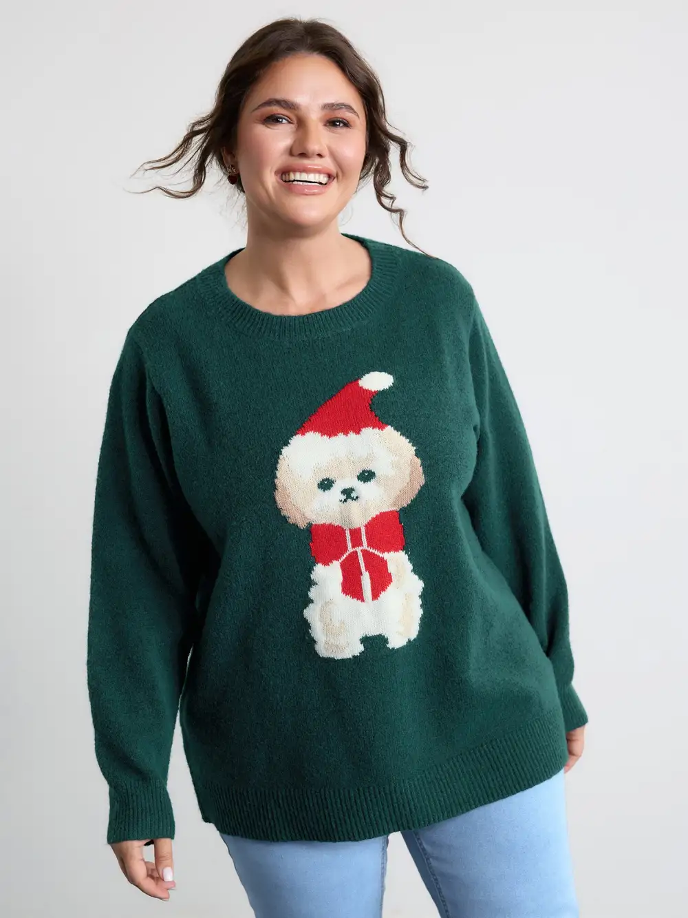 Festive Puppy Jacquard Pattern Pullover