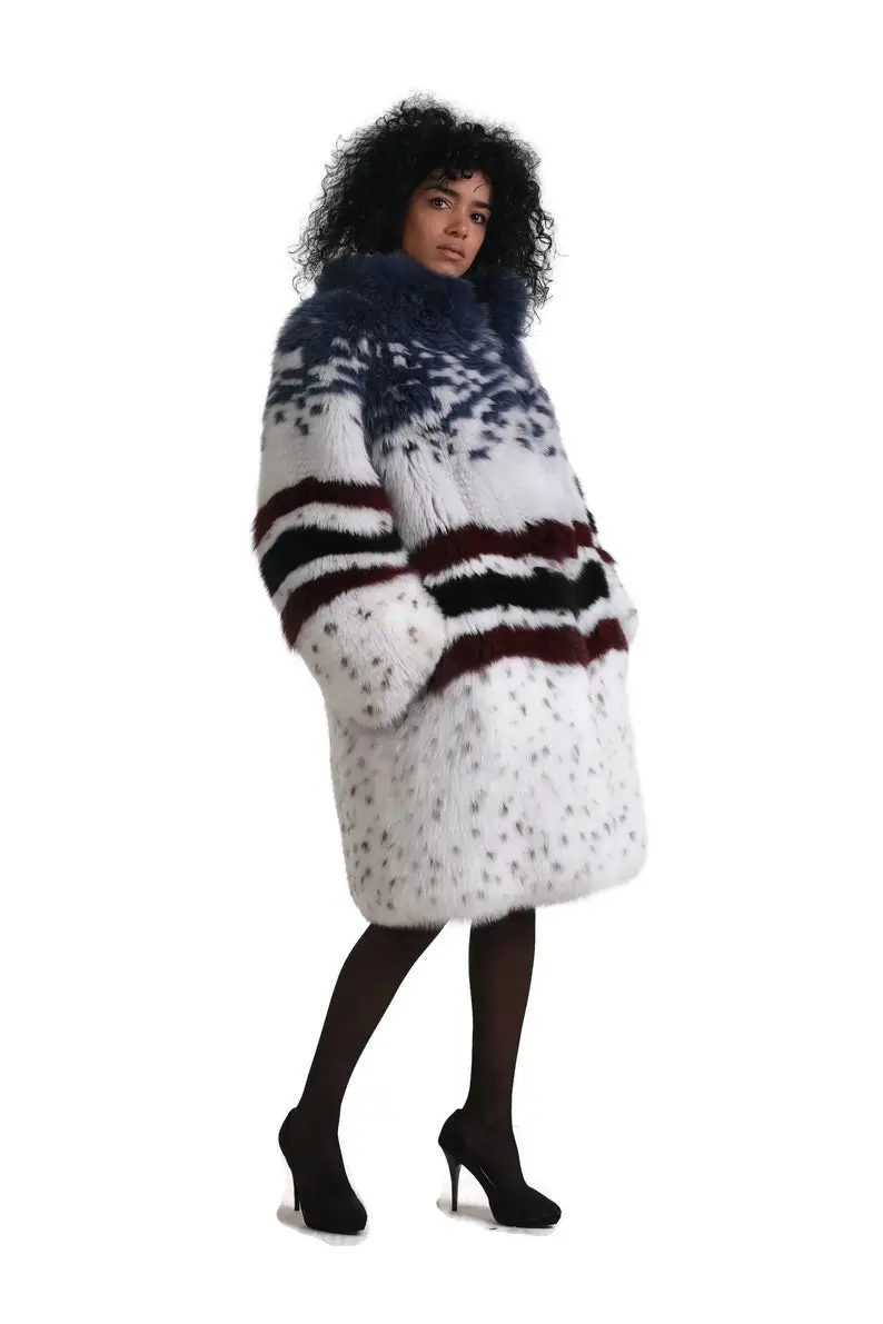Multicolored  Fox Fur coat
