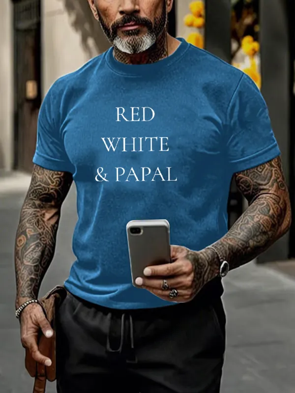Men'S Red White And Papal Printed T-Shirt
