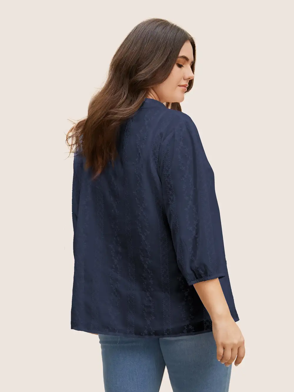 Texture Mesh Button Detail Tucked Seam Blouse