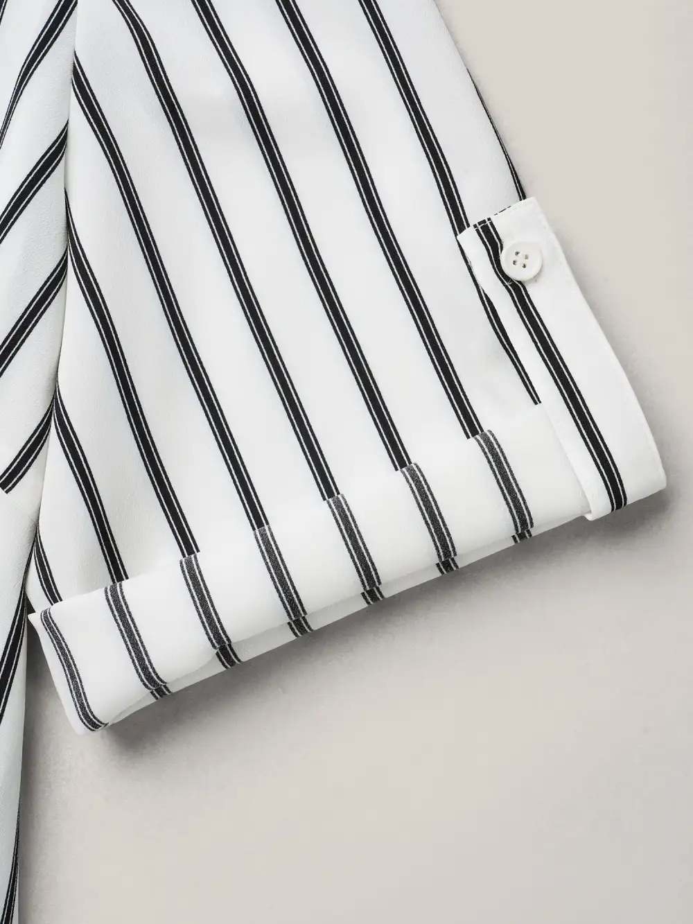 Notched Collar Striped Tab Sleeve Shirt