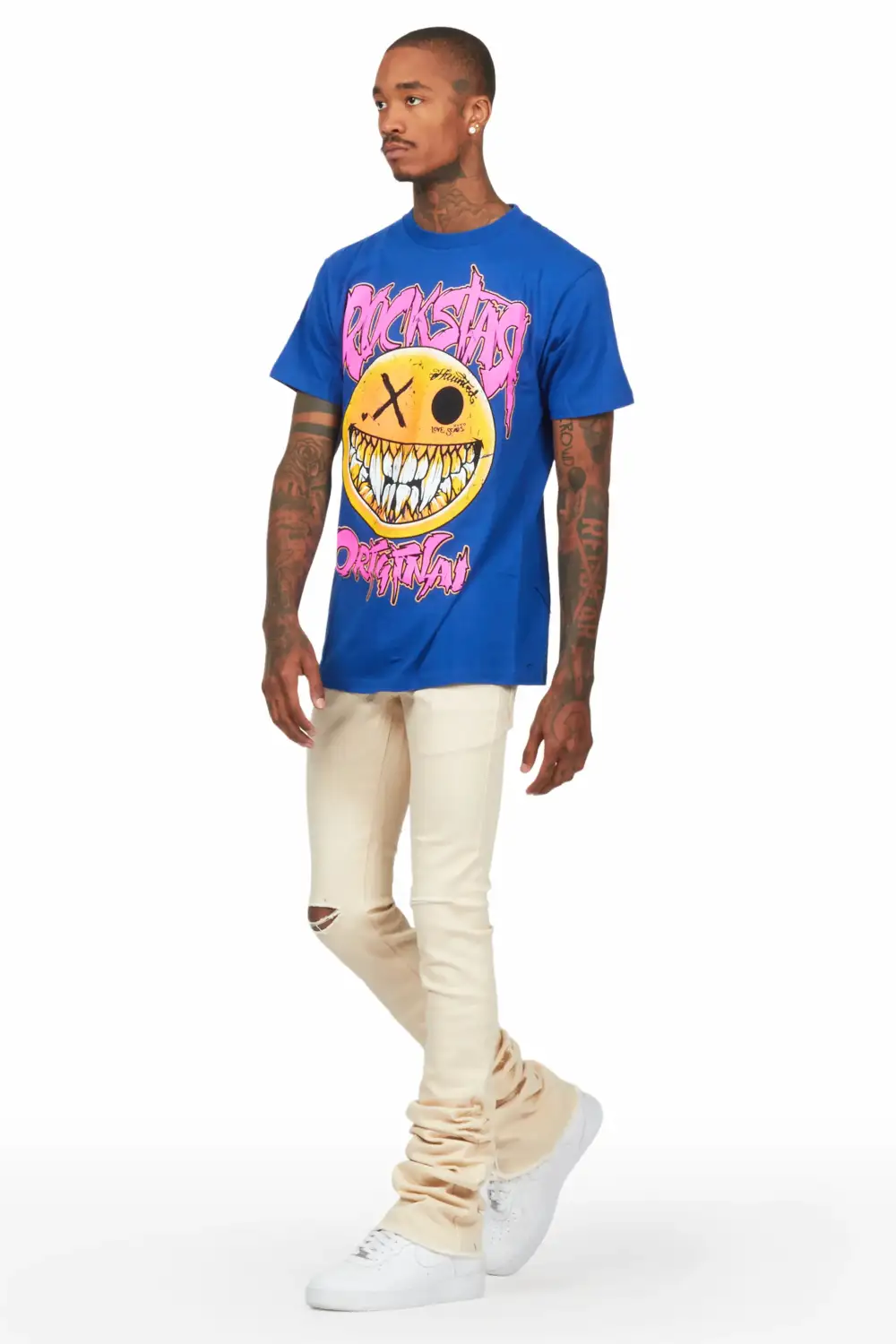 Fraust Royal T-Shirt & Josiah Beige Super Stacked Flare Jean Bundle