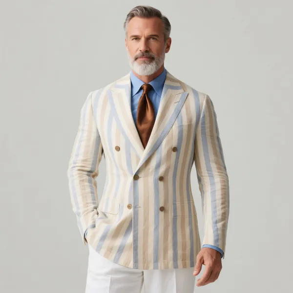 Men's Business Colorblock Striped Peaked Lapel Double Breasted Long Sleeve Blazer