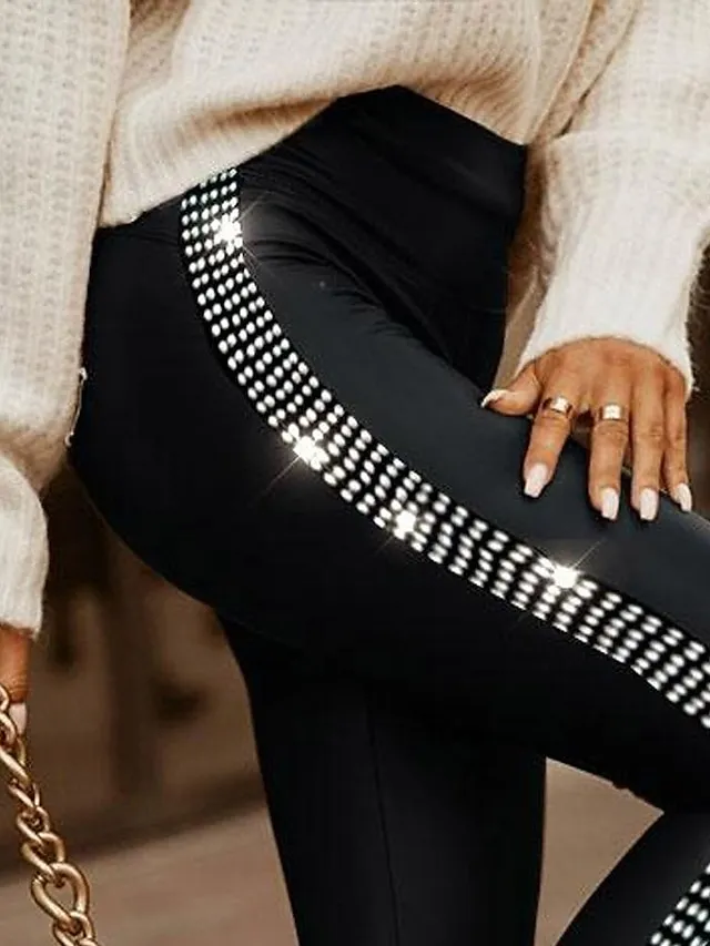 Women's Pants Trousers Leggings Plain Split Full Length Stretchy Fashion Party Casual Daily Black S M