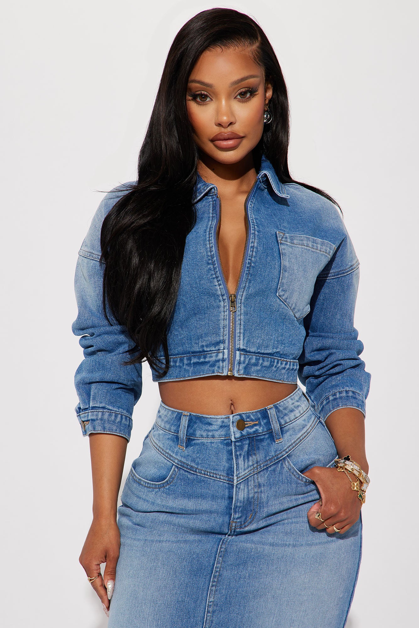 New Mood Denim Skirt Set - Medium Wash