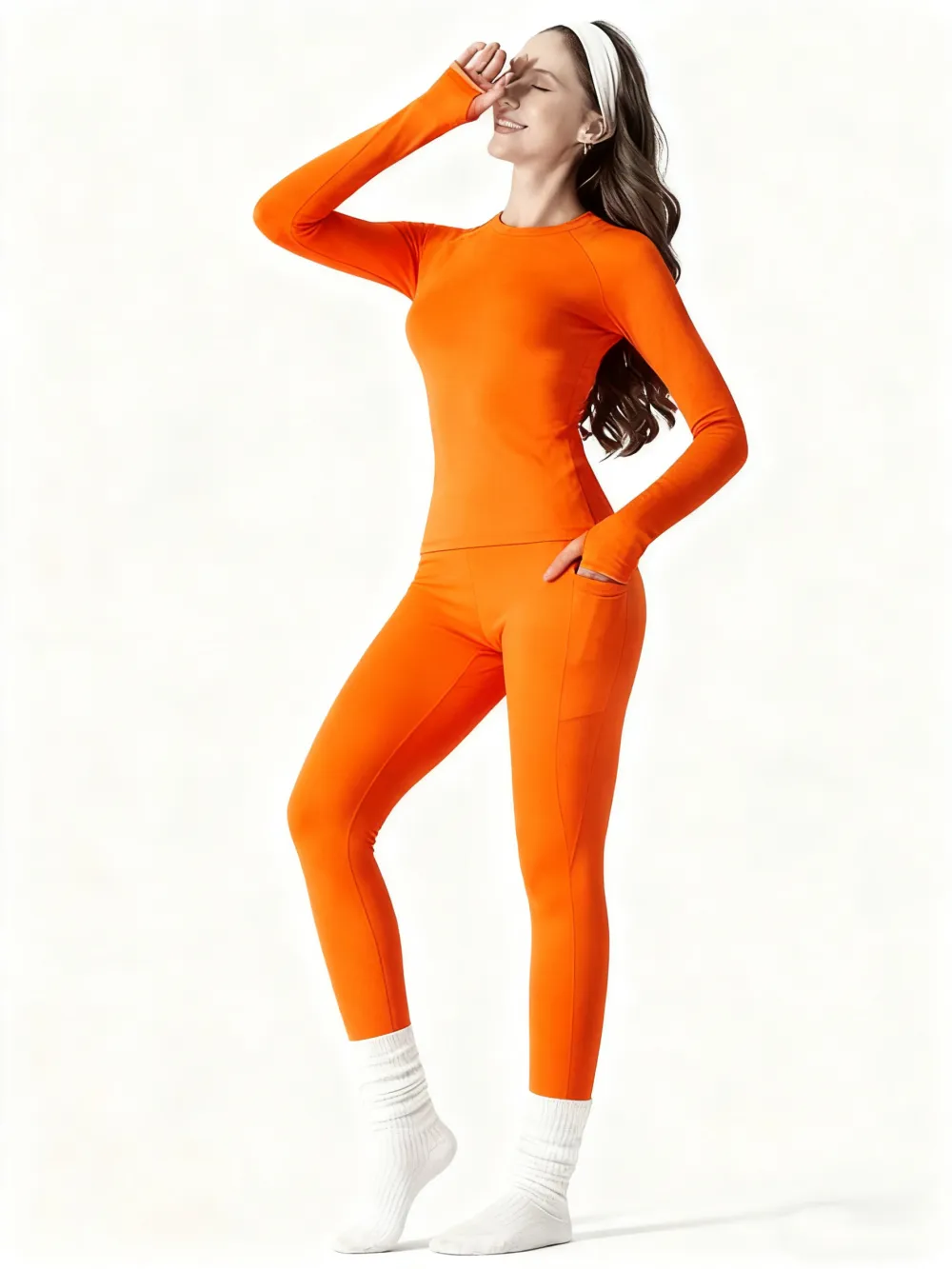 Women's Sporty Yoga Set, Raglan sleeves Top with Thumbholes