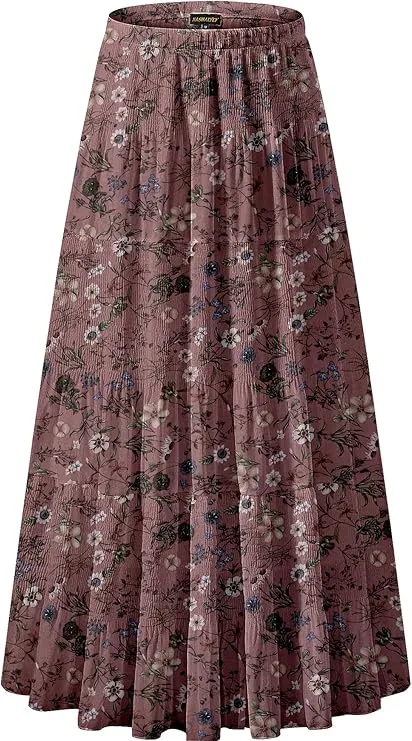 Women's Chiffon Elastic High Waist Pleated A-Line Flared Maxi Skirts