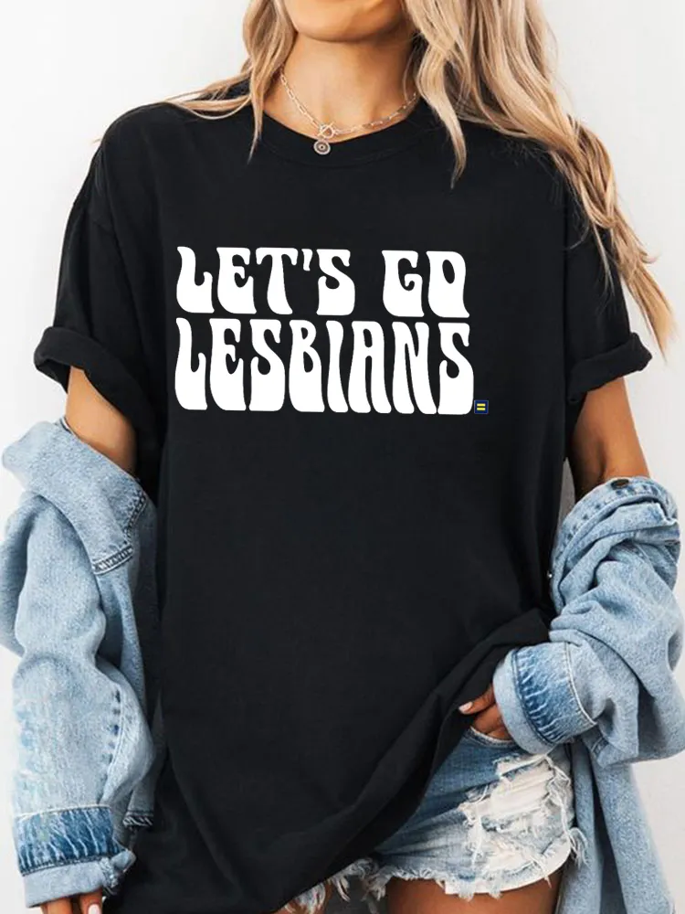 Pure Cotton Round-Neck Short-Sleeved Shirt Let'S Go Lesbians Ringer T-Shirt