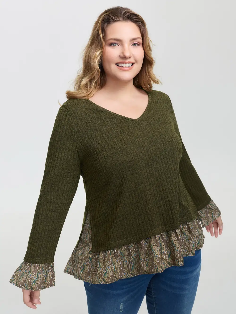 Floral Layered Slit Button Detail T-Shirt