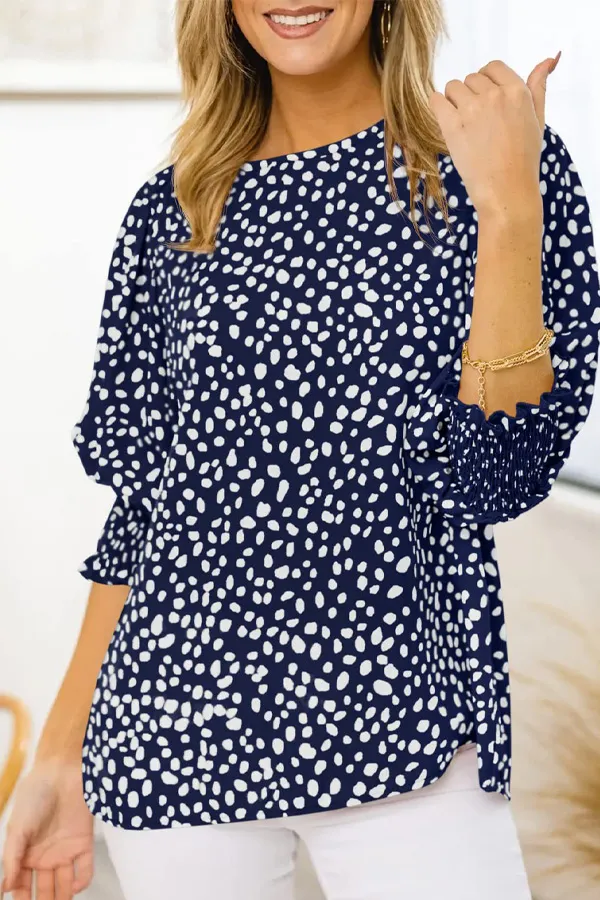 Animal Print Smocked Sleeve Top