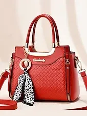 Women's Green Quilted Handbag with Gold Handle, Leopard Print Scarf Accent, and Crossbody Strap for Casual and Office Use