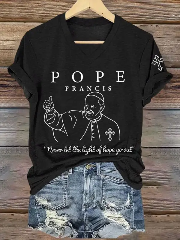 Women's Never Let The Light Of Hope Go Out 1936-2025 Print Short Sleeve V-Neck Cotton T-Shirt