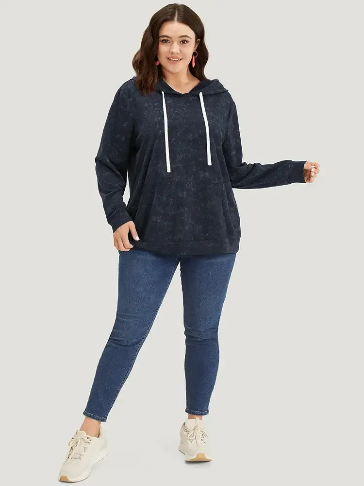 Hooded Ties Pocket Elastic Cuffs Sweatshirt