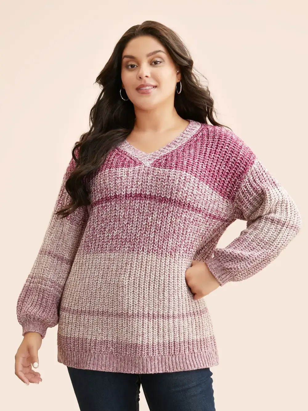 Colorblock Contrast Puff Sleeve Pullover