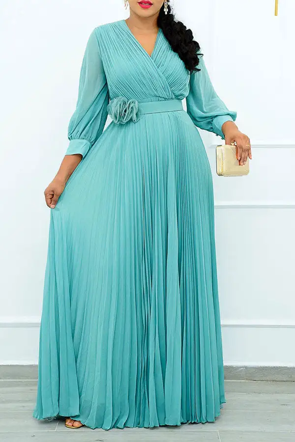  Pretty Pleated Swing Maxi Dress With Belt