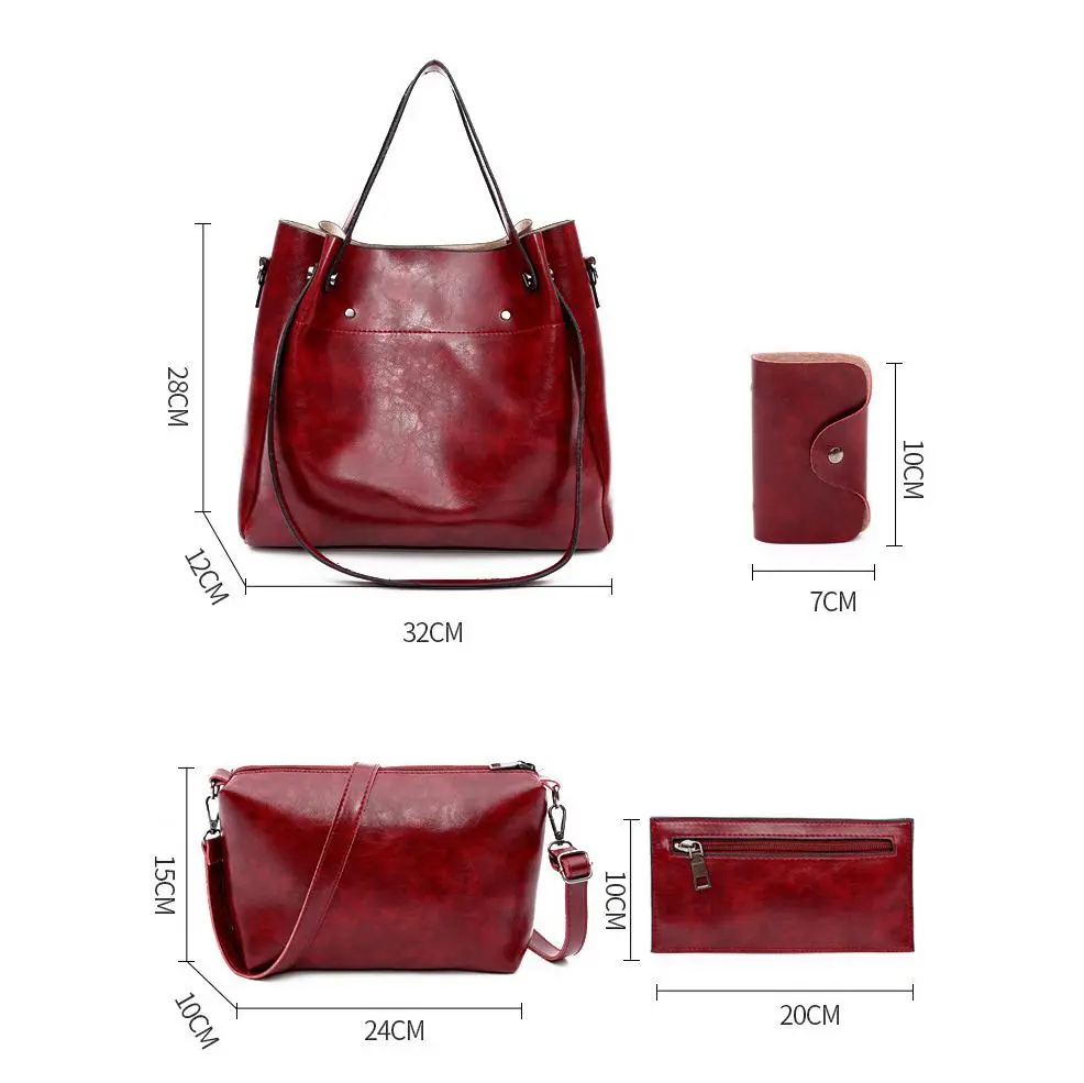 Ladies retro four-piece large-capacity Picture-mother bag, solid color handbag, one-shoulder diagonal bag
