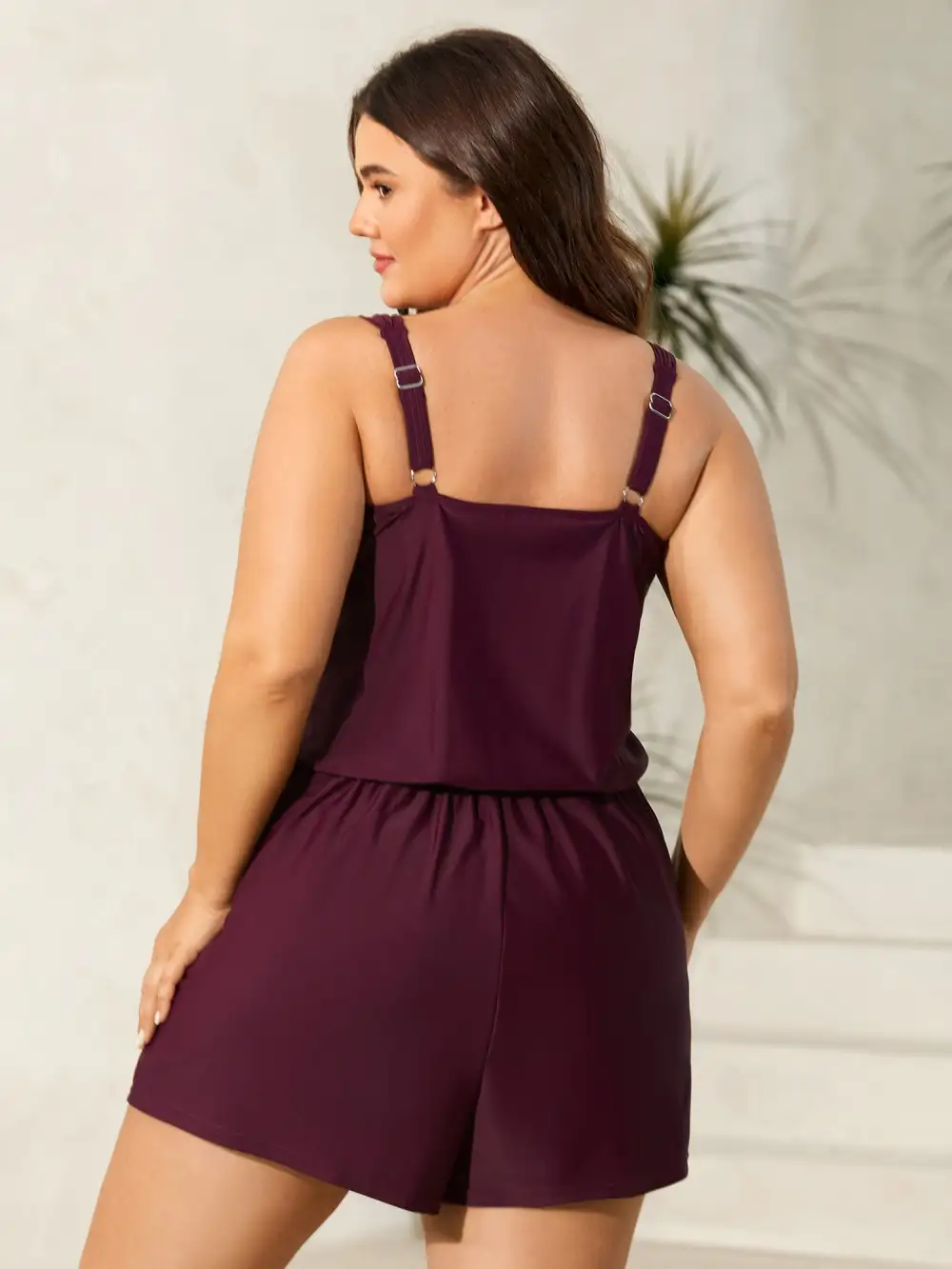 Plain Pockets Adjustable One-Piece Swimsuit