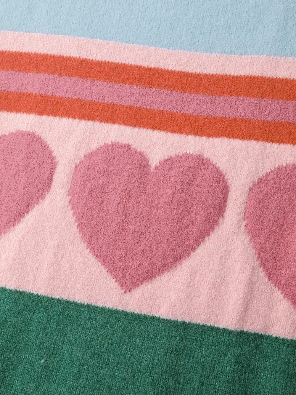 Heart Striped Print Jacquard Colorful Pullover