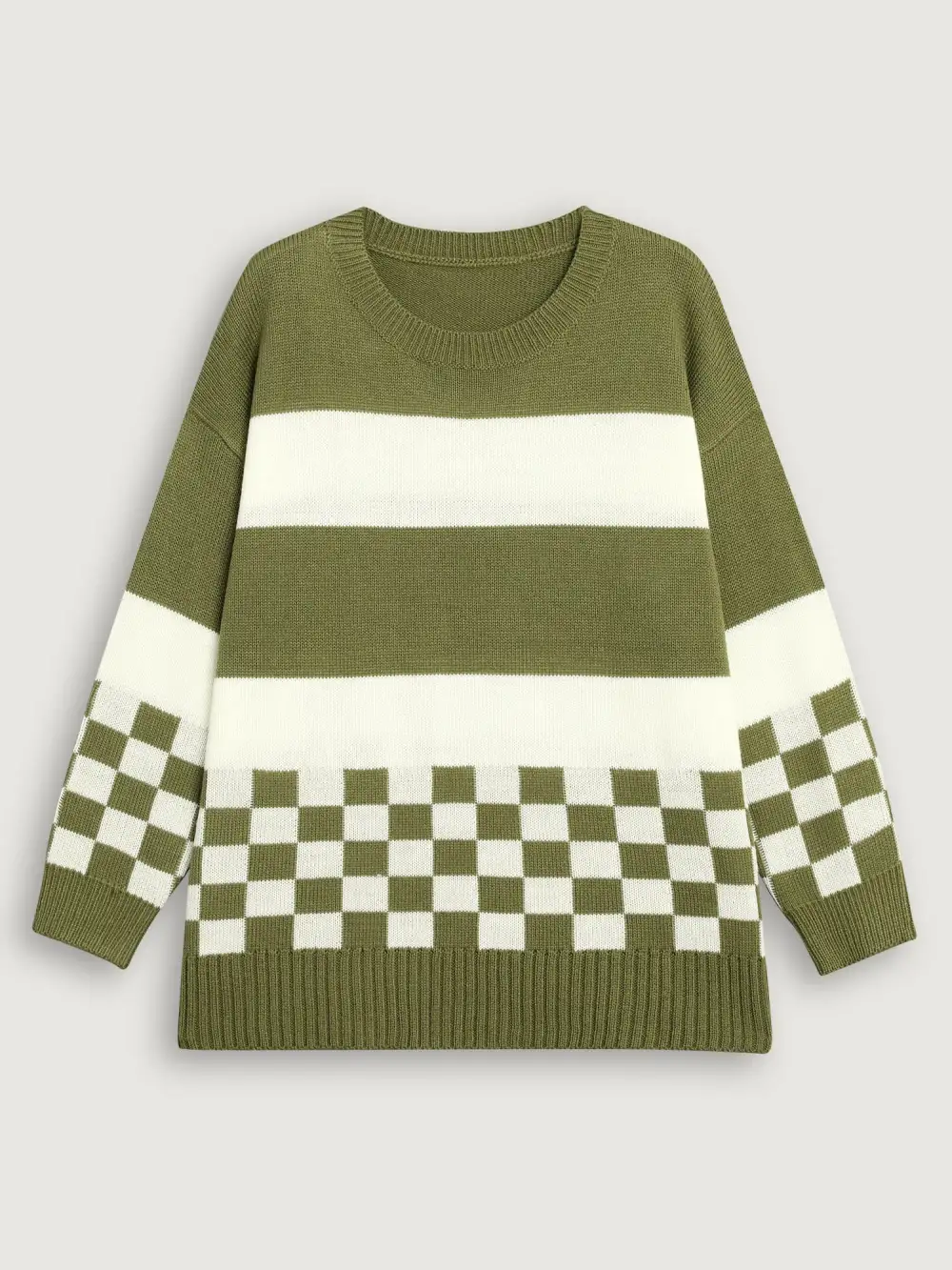 Colorblock Contrast Round Neck Split Hem Pullover