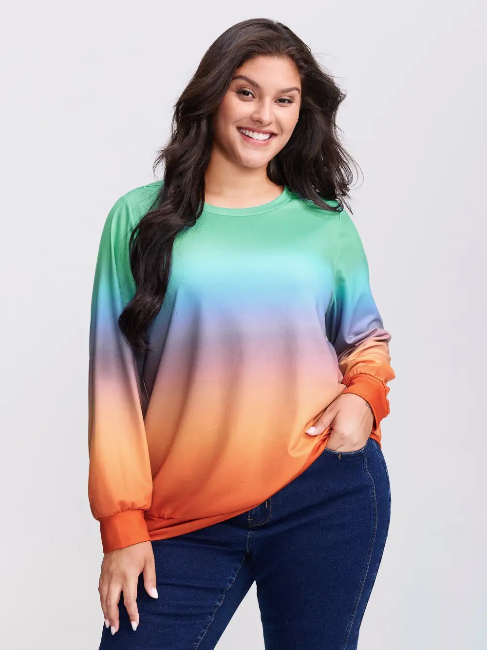 Ombre Gradient Elastic Hem Sweatshirt