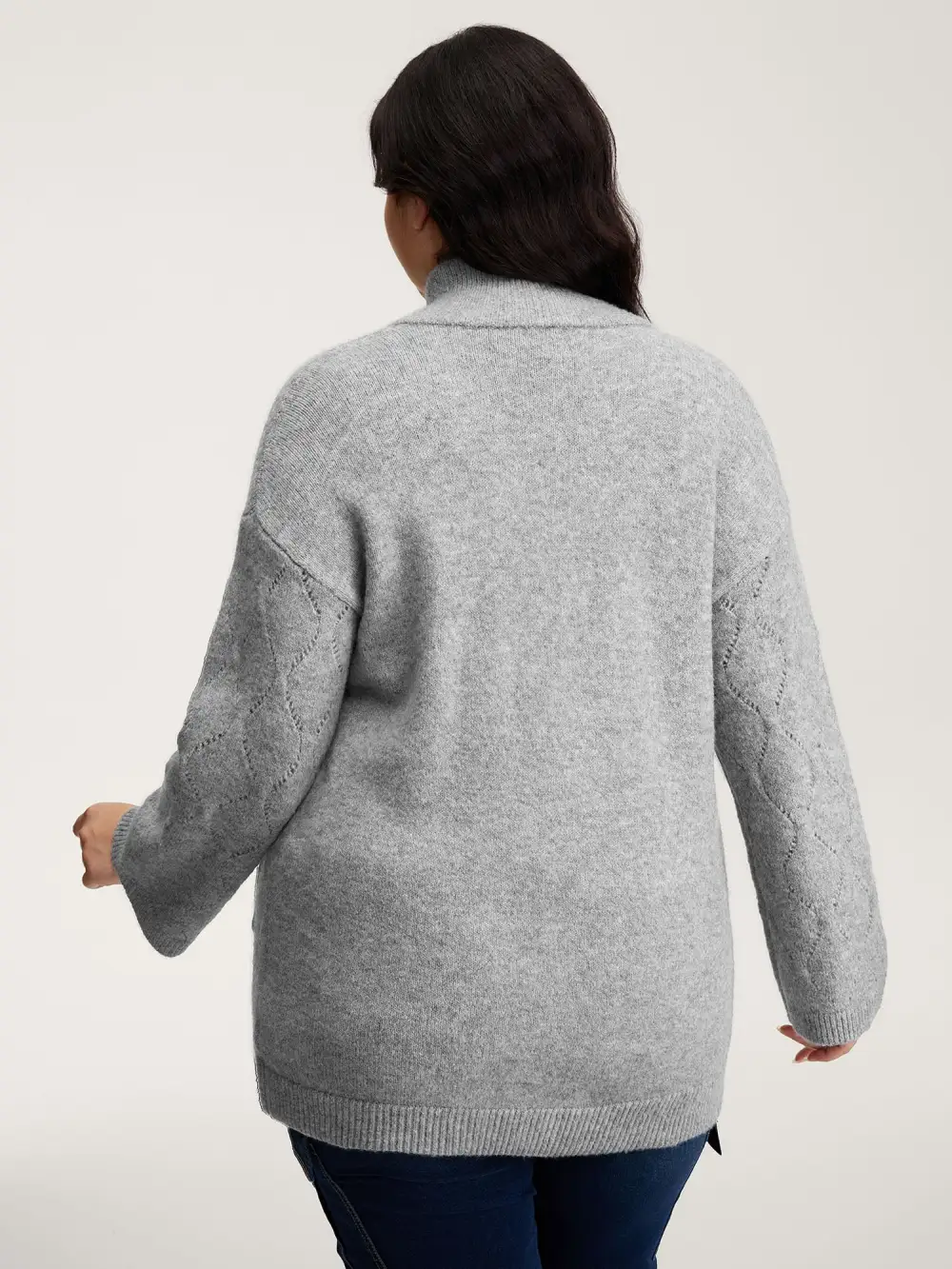 Textured Flared Sleeve Zipper Knit Cardigan