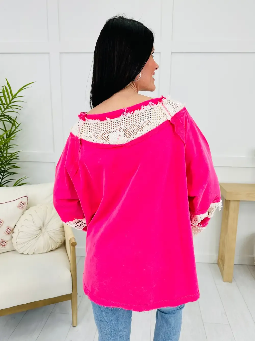 Lace In The Clouds Top In Fuchsia
