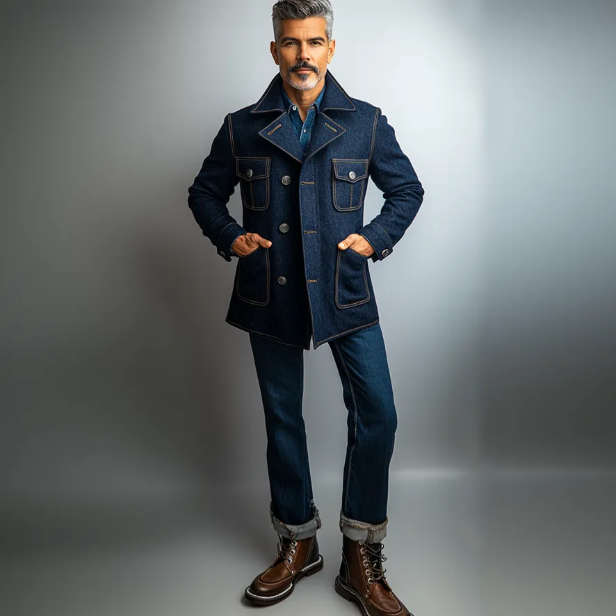 Men's Casual Lapel Single Breasted Multi-Pocket Denim Jacket