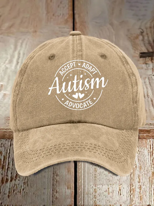 Unisex Distressed Washed Accept Adapt Advocate Autism Awareness Print Hat