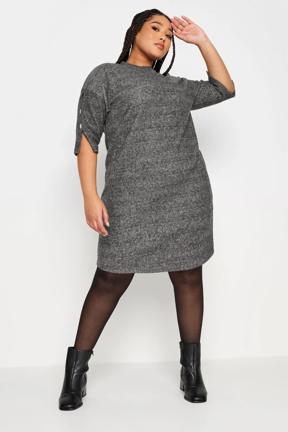YOURS Curve Beige Brown Soft Touch Button Detail Mini Dress