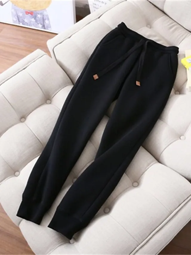Women's Sweatshirt Tracksuit Pants Sets Black Red Blue Solid Color Zipper Drawstring Long Sleeve Sport Vacation Streetwear Sherpa Fleece Teddy Hooded Regular Fit Fall & Winter