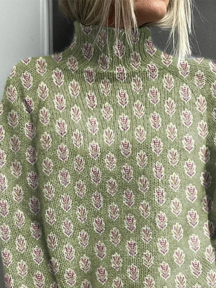 Women's Floral Print Casual Turtleneck Long Sleeve Sweater