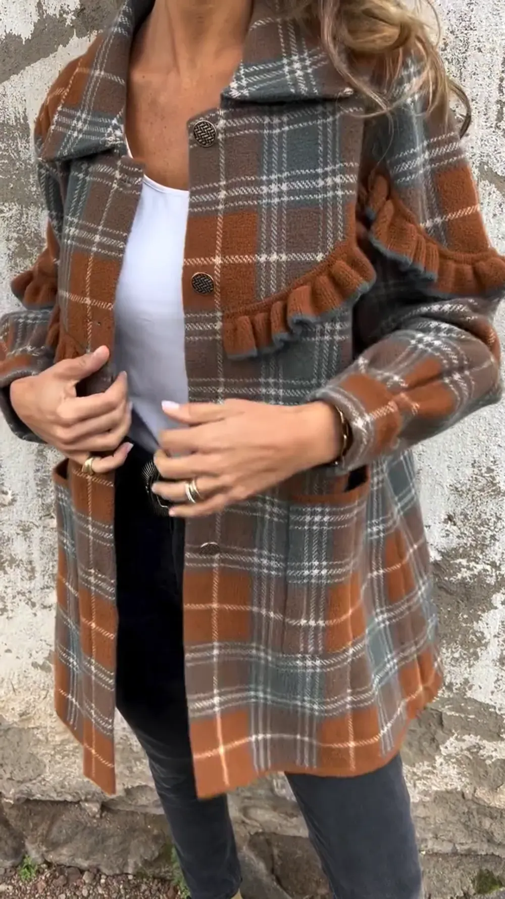 Autumn Plaid Ruffle Coat