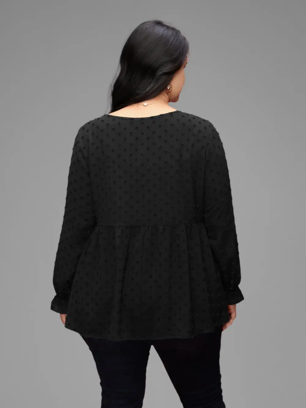 Textured Dot Elastic Cuffs A-line Blouse