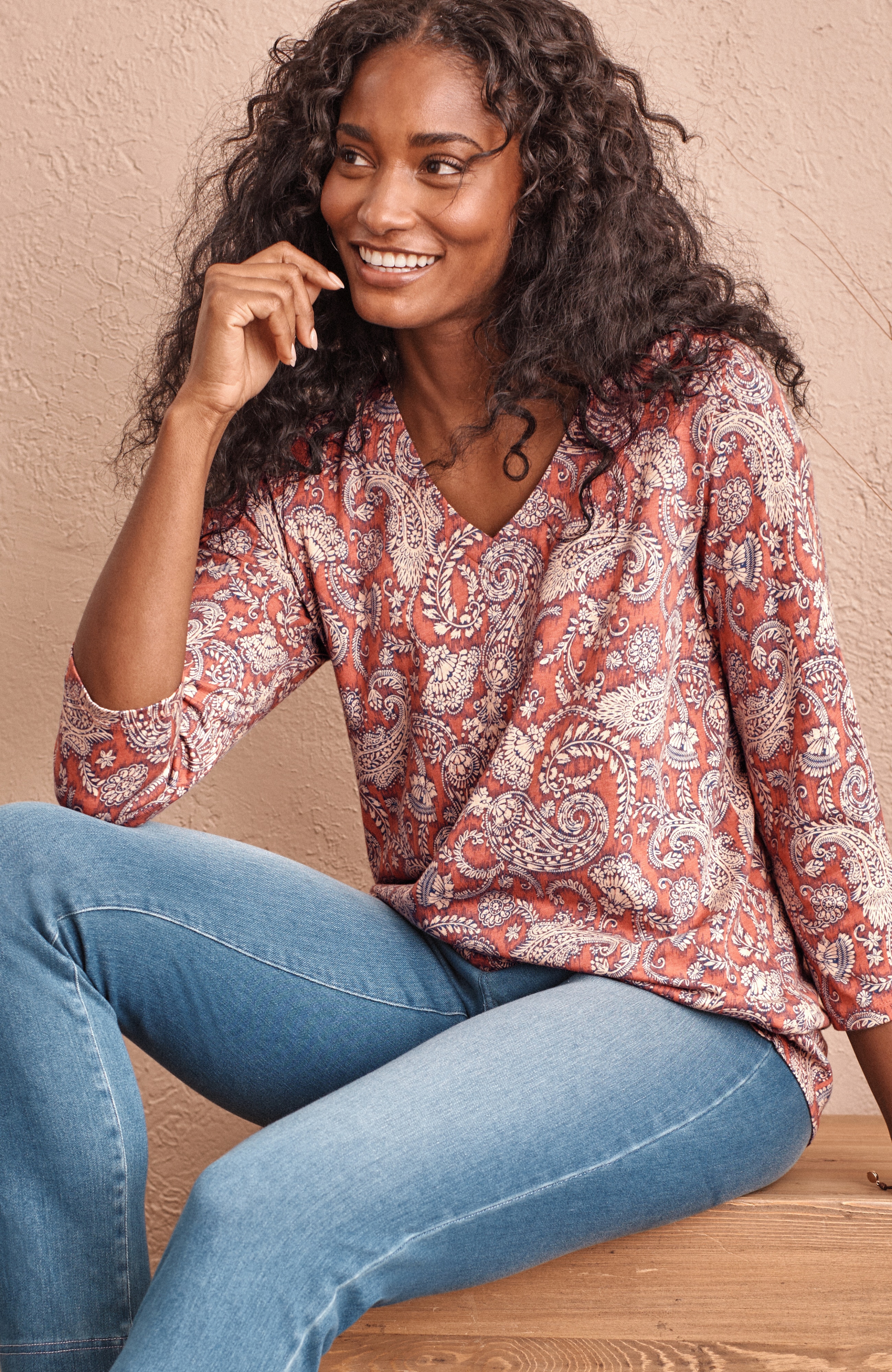 Pure Jill Printed V-Neck Tee